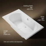 Memoirs® 72" x 42" drop-in Heated BubbleMassage™ air bath with Bask® heated surface