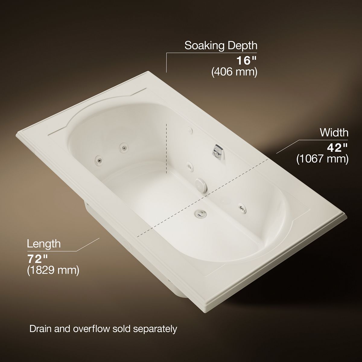 Memoirs® 72" x 42" drop-in whirlpool bath