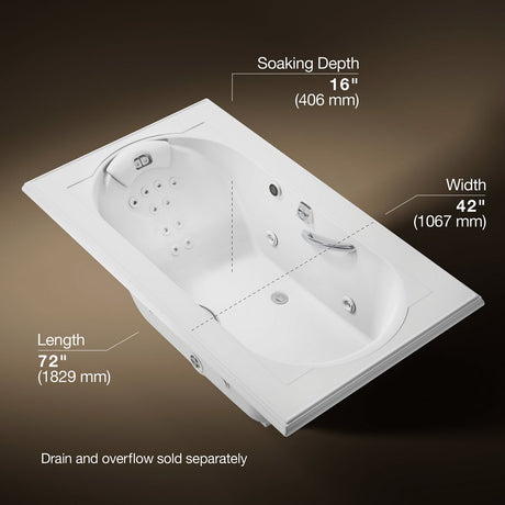 Memoirs® 72" x 42" drop-in heated whirlpool bath