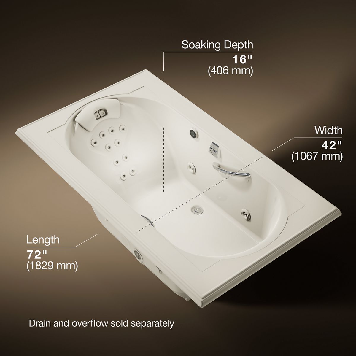 Memoirs® 72" x 42" drop-in heated whirlpool bath