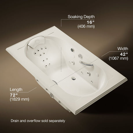 Memoirs® 72" x 42" drop-in Effervescence whirlpool bath