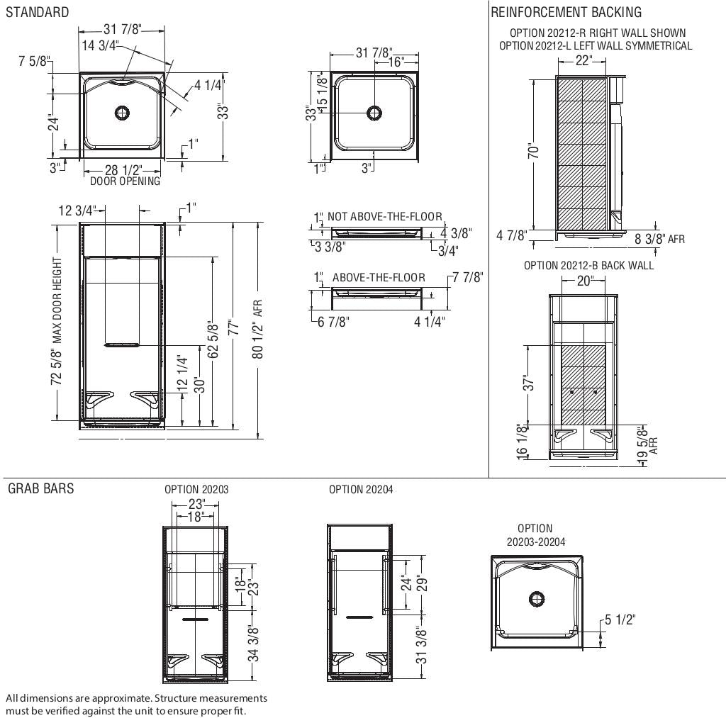 KDS 3232 AcrylX Alcove Center Drain Four-Piece Shower in White
