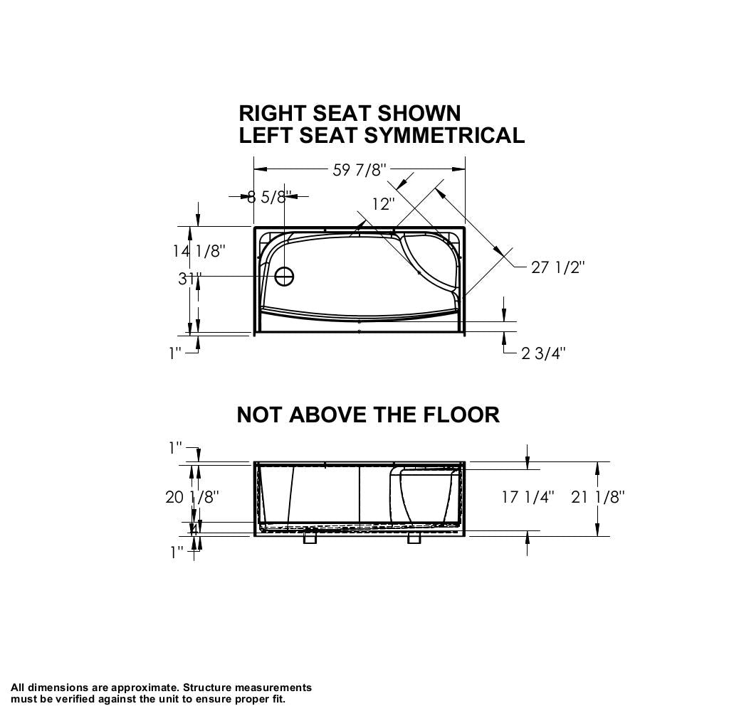 Essence base 3060 AcrylX Alcove Shower Base with Center Drain in White