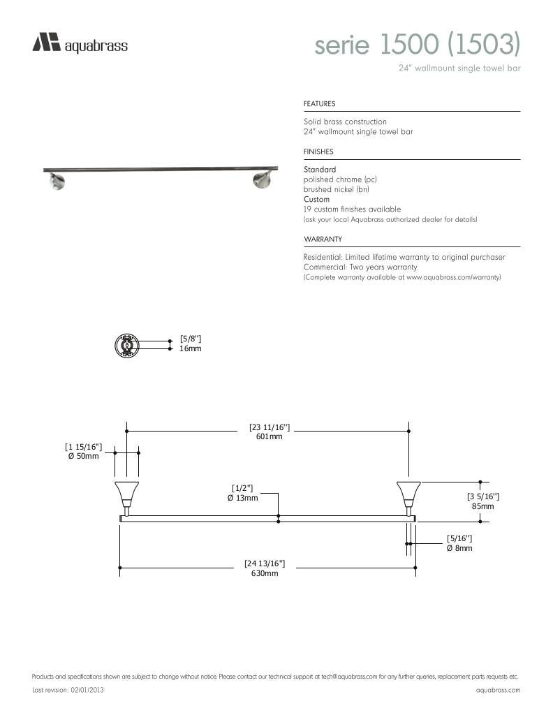 24" wallmount single towel bar