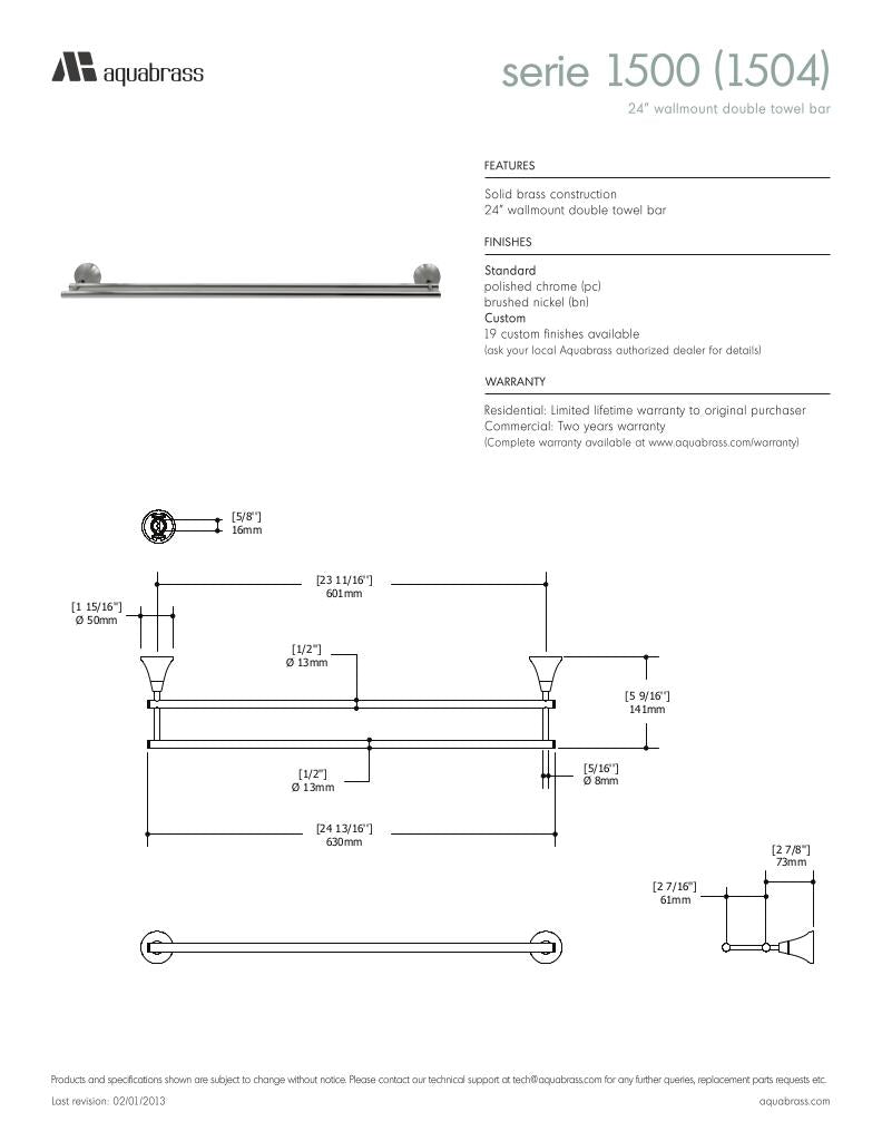 24" wallmount double towel bar