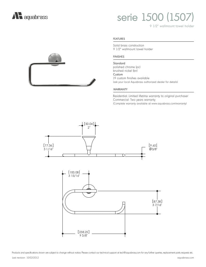 9 1/2" wallmount towel holder