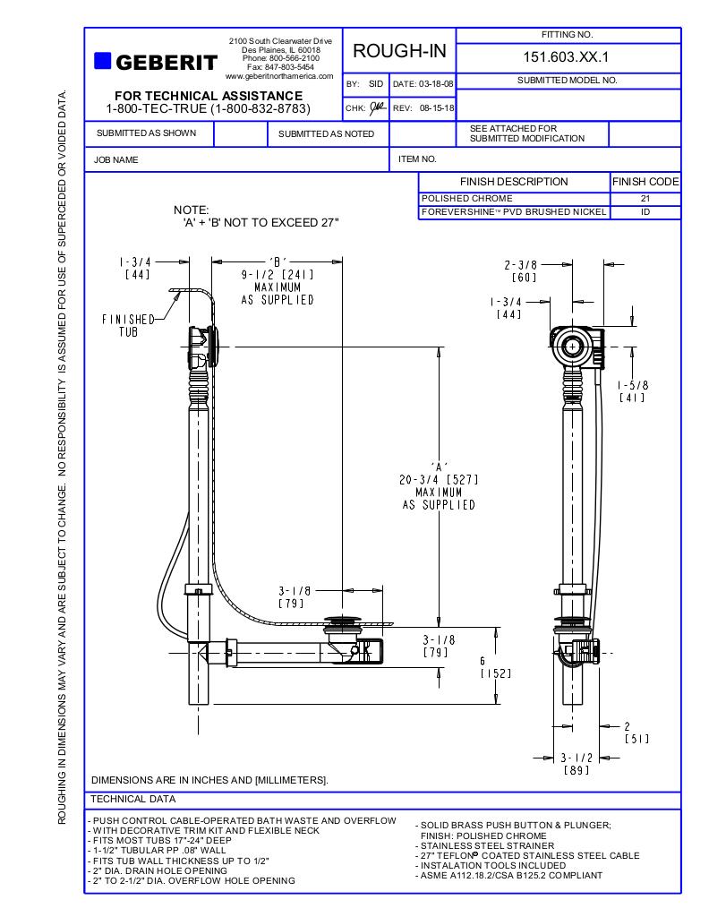 PUSHCONTROL BATH WASTE AND OVERFLOW