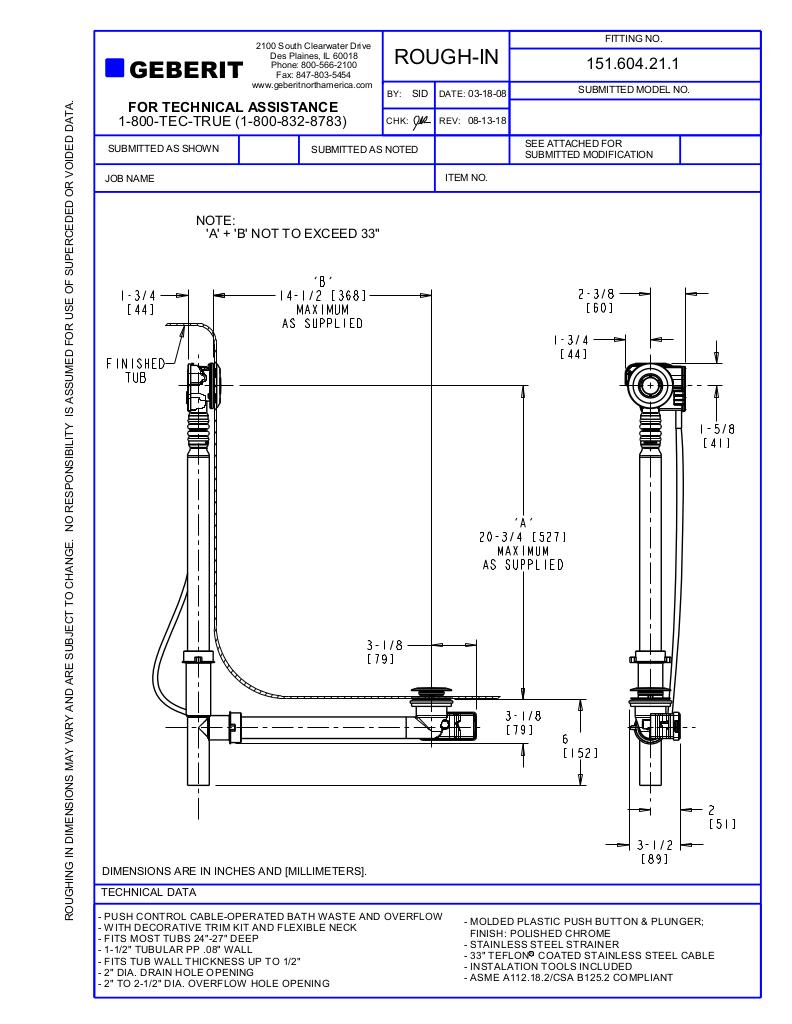 PUSHCONTROL BATH WASTE AND OVERFLOW