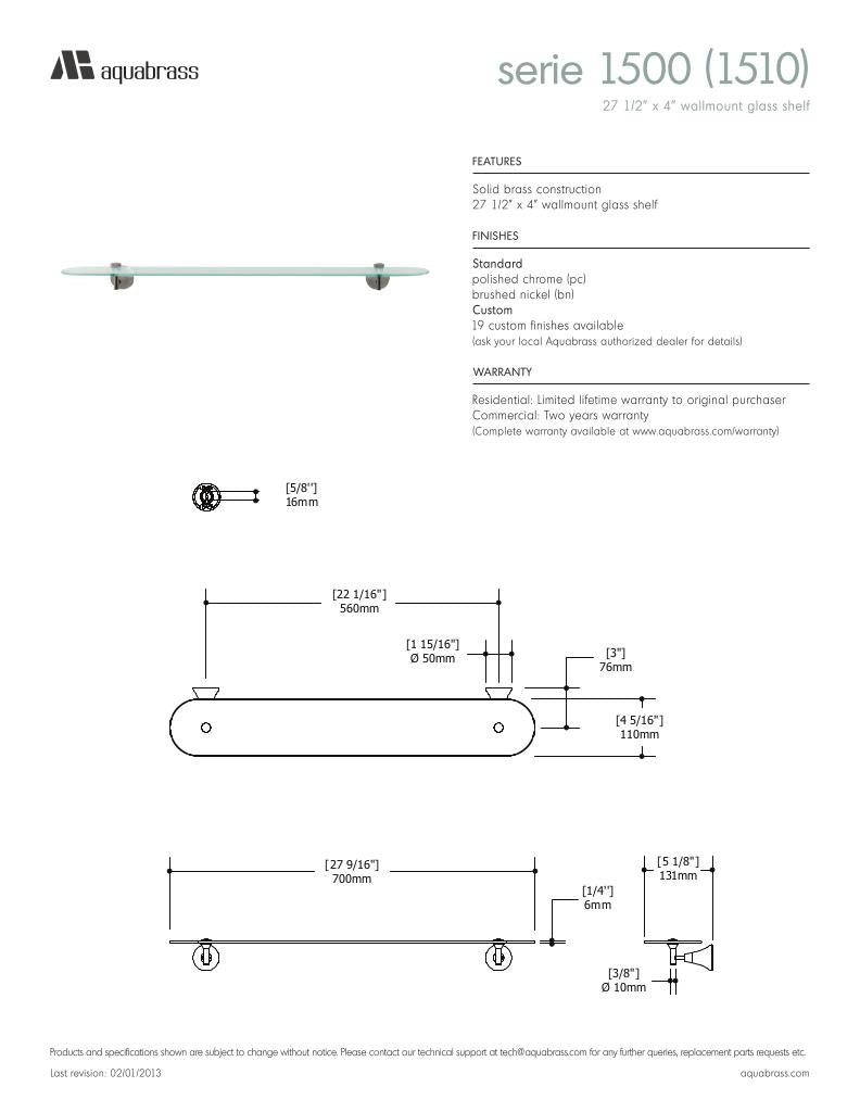 Wallmount glass shelf