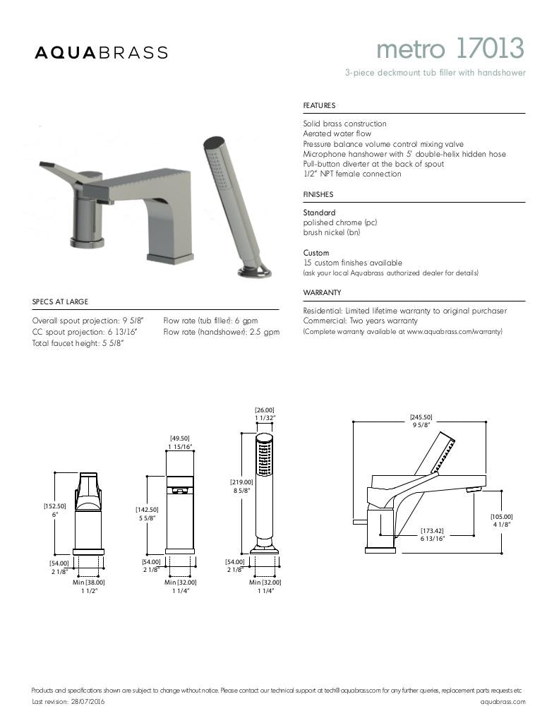 3-piece deckmount tub filler with handshower