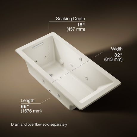 Underscore® 66" x 32" drop-in Heated BubbleMassage™ air bath with whirlpool