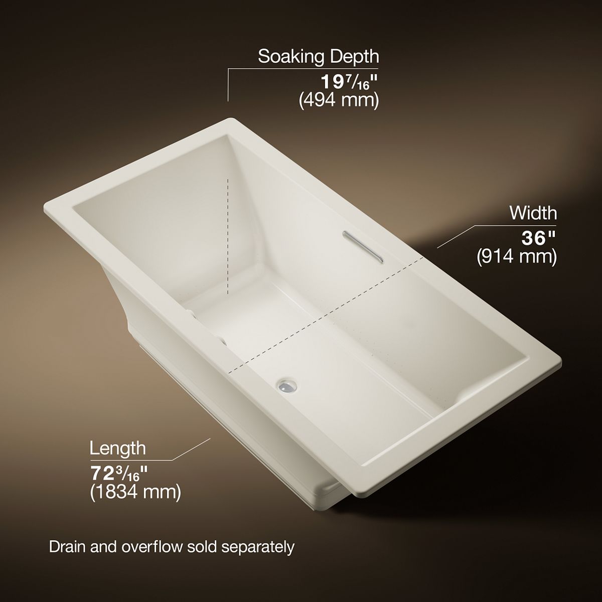 Underscore® 72" x 36" drop-in Heated BubbleMassage™ air bath with Bask® heated surface