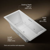 Underscore® 72" x 36" drop-in Heated BubbleMassage™ air bath with whirlpool