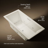 Underscore® 72" x 36" drop-in Heated BubbleMassage™ air bath with whirlpool