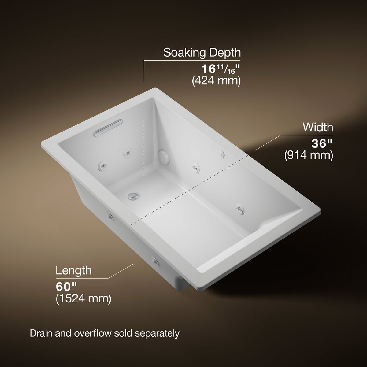 Underscore® 60" x 36" drop-in heated whirlpool bath
