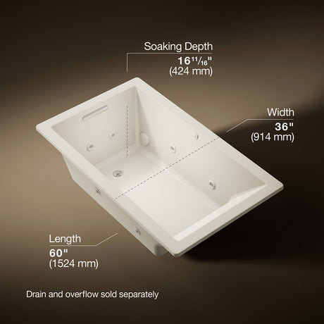 Underscore® 60" x 36" drop-in heated whirlpool bath