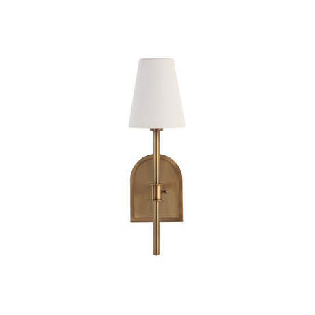 Montreux wall sconce front view with linen shade unlit