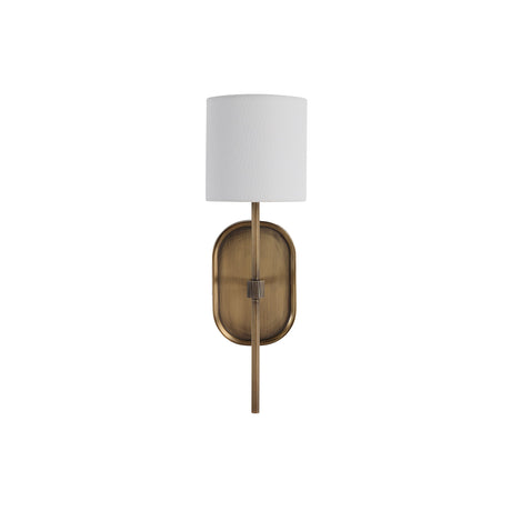 Peonia wall sconce front view with linen shade unlit