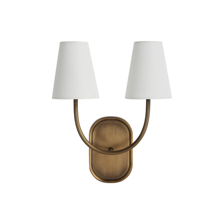 Maddie 2-light wall sconce front view with shades unlit and oval backplate