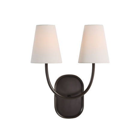Renwil Megara 2-light wall sconce with tapered linen shades and curved arms