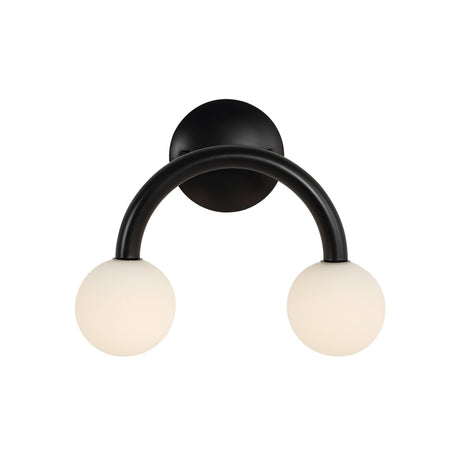 Renwil Santo double-light wall sconce with etched globe shades and arched arm