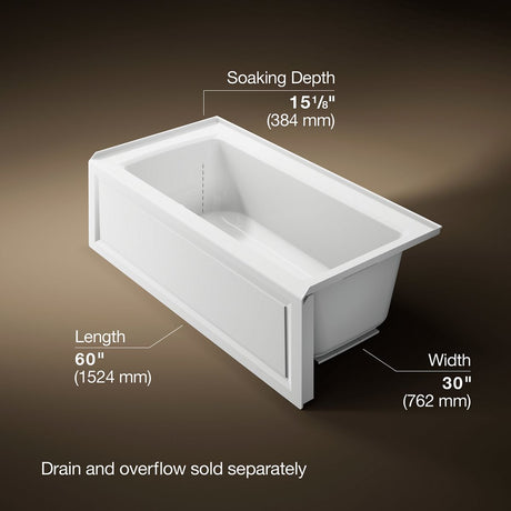 Archer® 60" x 30" alcove bath with Bask® heated surface, right drain
