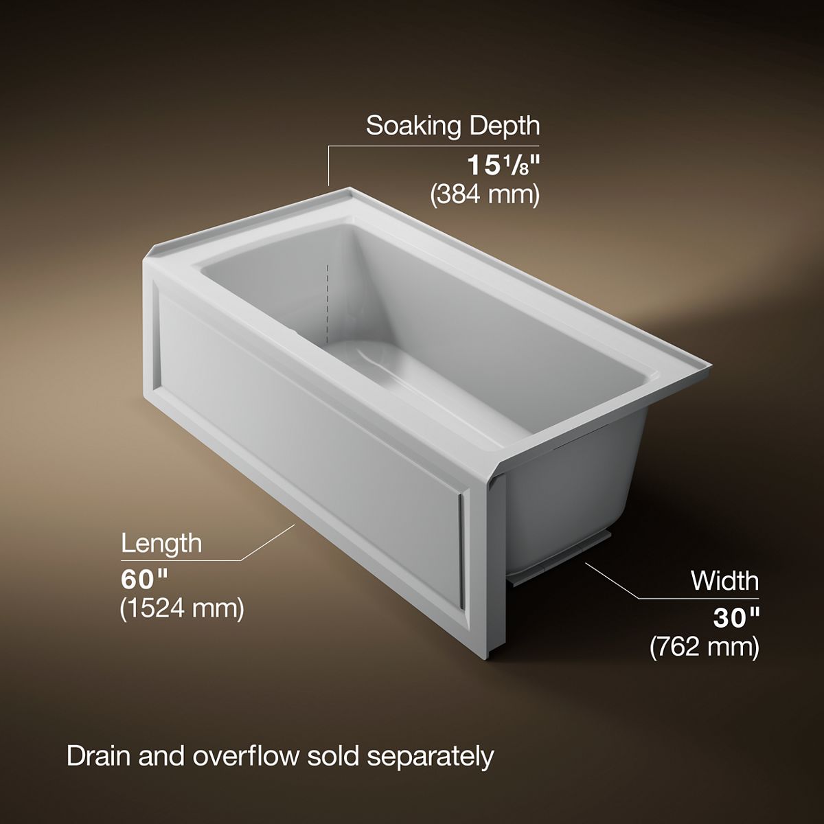 Archer® 60" x 30" alcove bath with Bask® heated surface, right drain