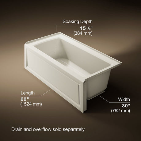 Archer® 60" x 30" alcove bath with Bask® heated surface, right drain