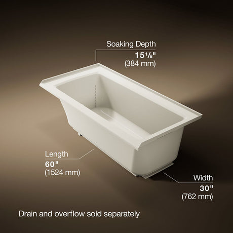 Archer® 60" x 30" alcove bath with Bask® heated surface, right drain