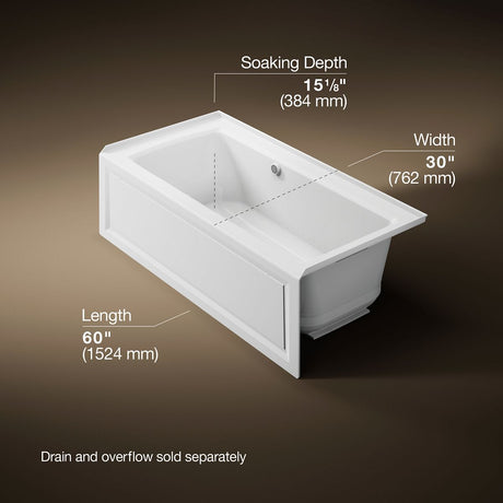 Archer® 60" x 30" alcove Heated BubbleMassage™ air bath with Bask® heated surface, right drain
