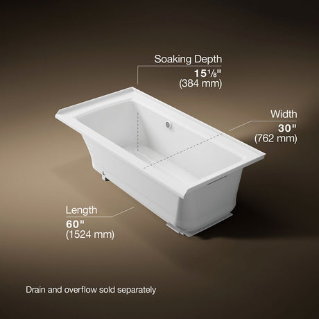 Archer® 60" x 30" alcove Heated BubbleMassage™ air bath with Bask® heated surface, right drain