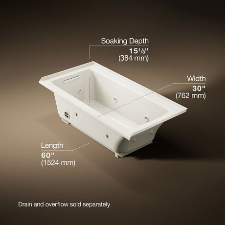 Archer® 60" x 30" alcove whirlpool bath, left drain