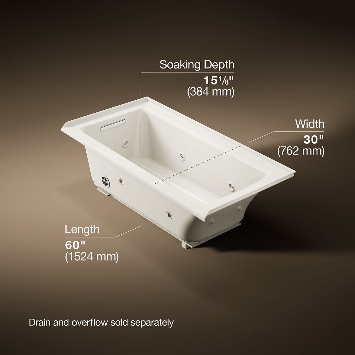 Archer® 60" x 30" alcove heated whirlpool bath, left drain