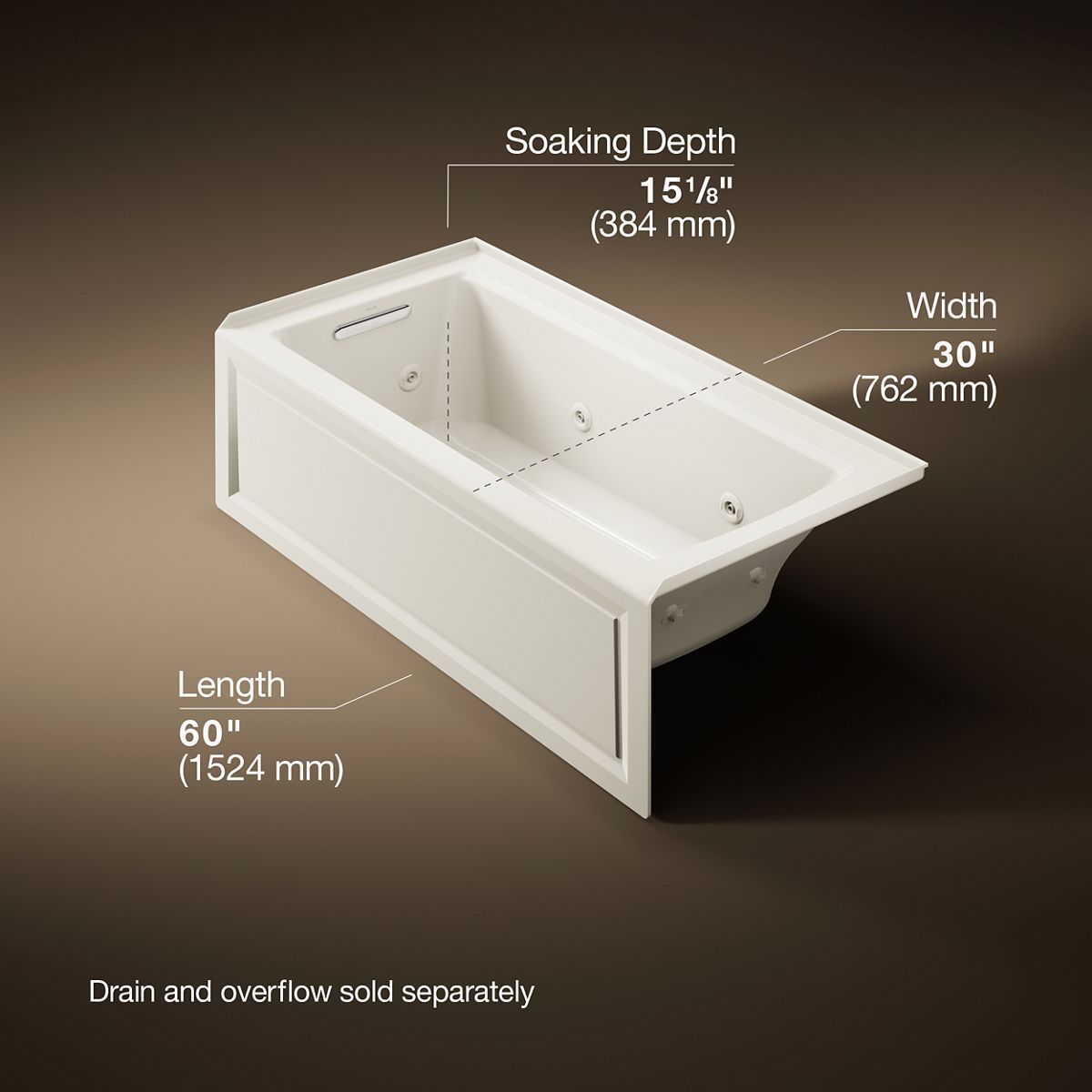 Archer® 60" x 30" alcove heated whirlpool bath, left drain