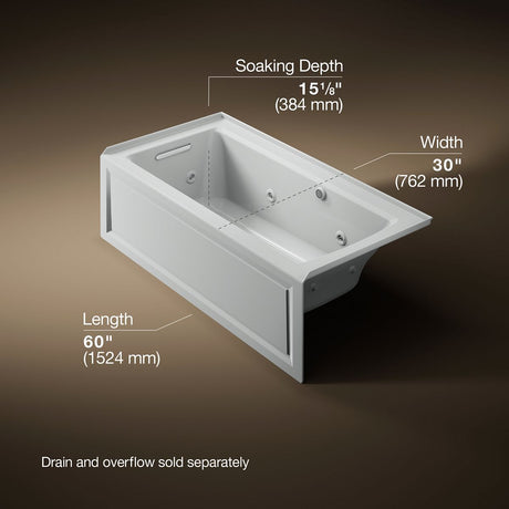 Archer® 60" x 30" alcove whirlpool bath with Bask® heated surface, left drain