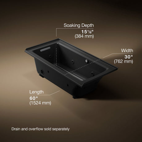 Archer® 60" x 30" alcove whirlpool bath with Bask® heated surface, left drain