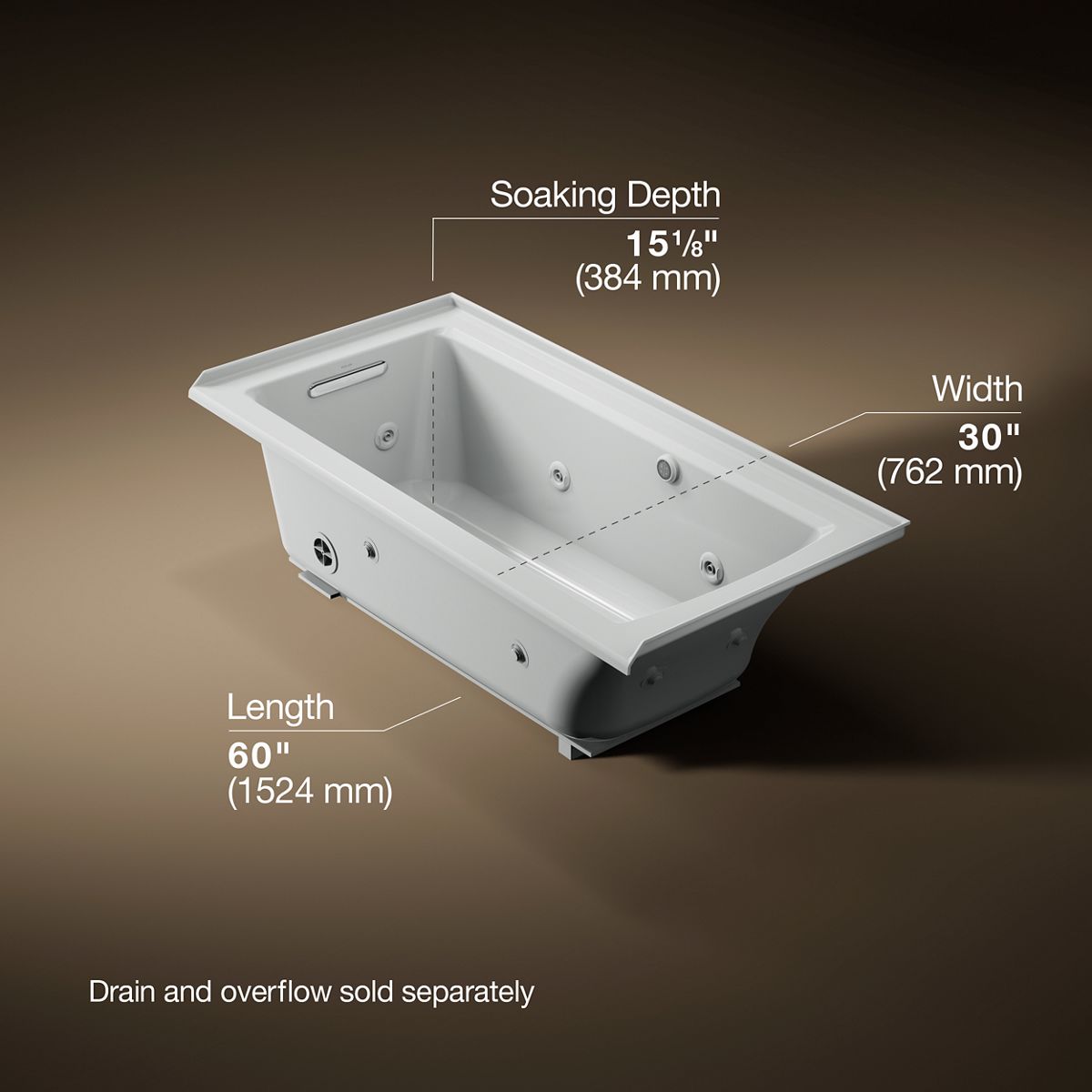 Archer® 60" x 30" alcove whirlpool bath with Bask® heated surface, left drain