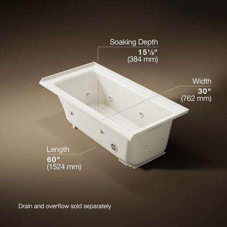 Archer® 60" x 30" alcove whirlpool bath, right drain