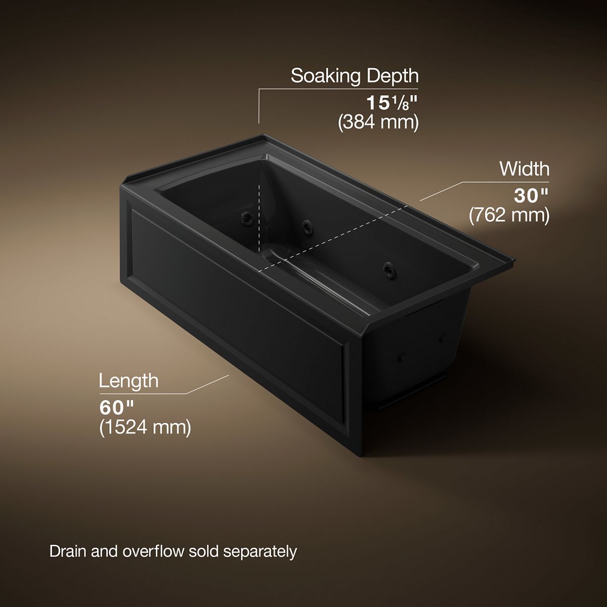 Archer® 60" x 30" alcove heated whirlpool bath, right drain