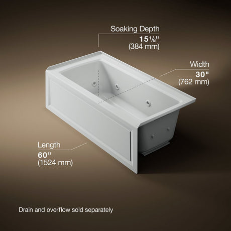 Archer® 60" x 30" alcove heated whirlpool bath, right drain