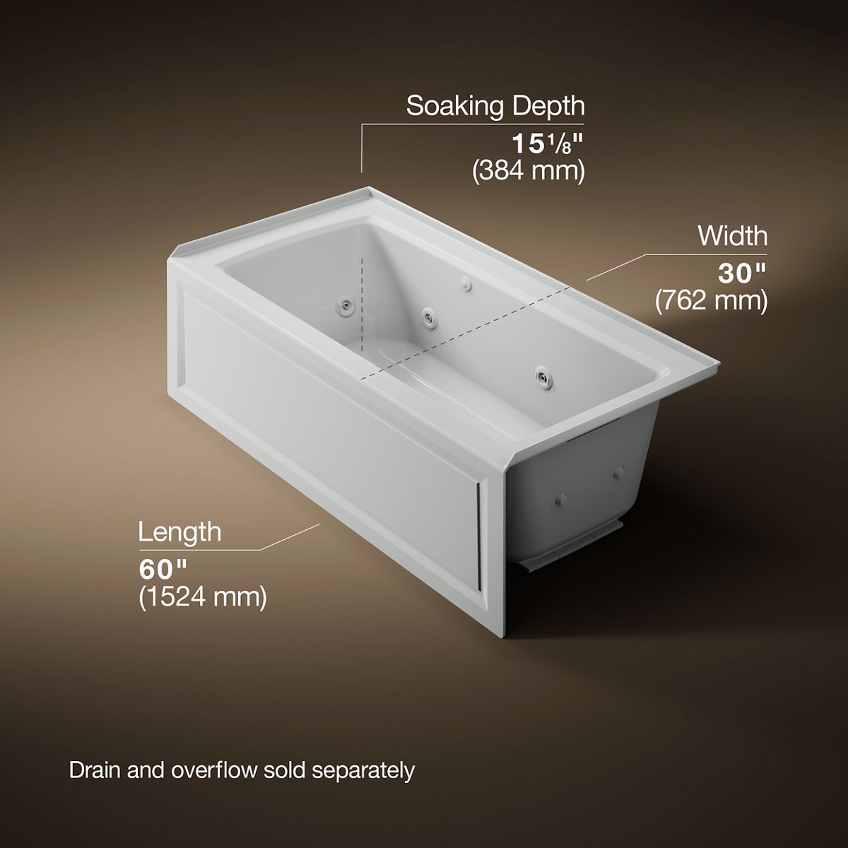 Archer® 60" x 30" alcove whirlpool bath with Bask® heated surface, right drain