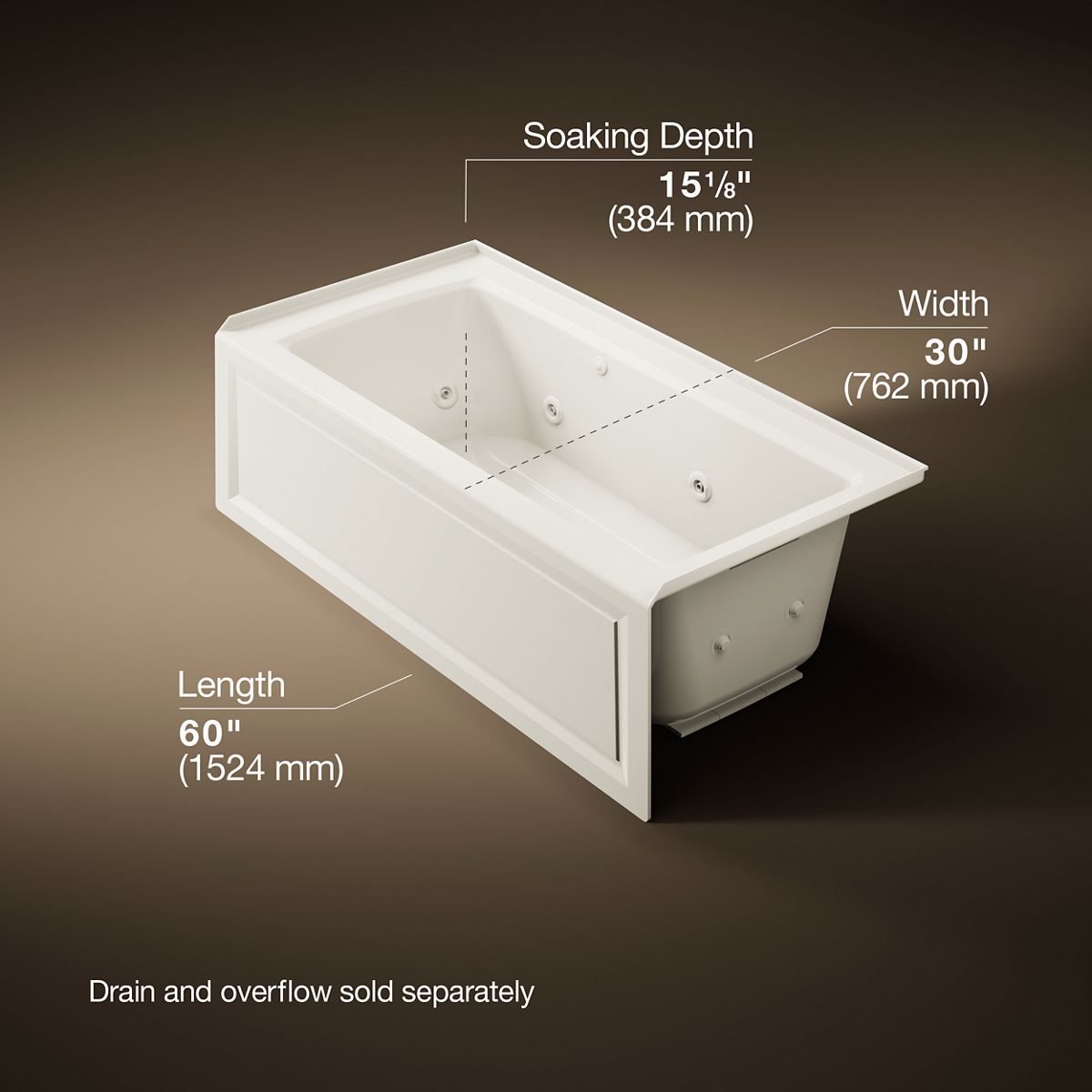 Archer® 60" x 30" alcove whirlpool bath with Bask® heated surface, right drain