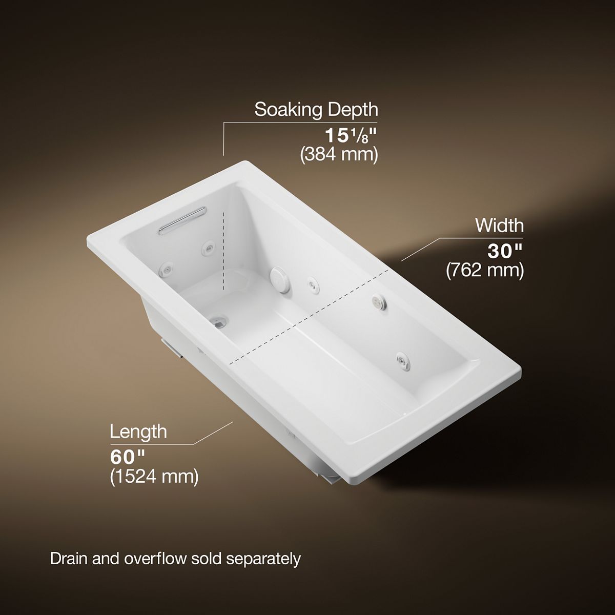Archer® 60" x 30" drop-in Heated BubbleMassage™ air bath with whirlpool