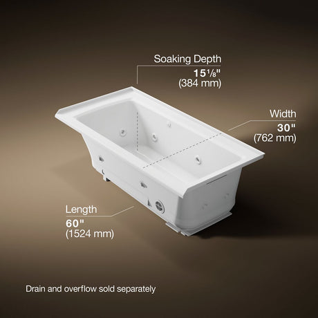Archer® 60" x 30" alcove Heated BubbleMassage™ air bath and whirlpool, right drain