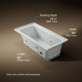 Archer® 60" x 30" alcove Heated BubbleMassage™ air bath and whirlpool, right drain