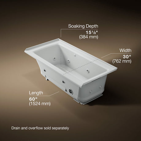 Archer® 60" x 30" alcove Heated BubbleMassage™ air bath and whirlpool, right drain