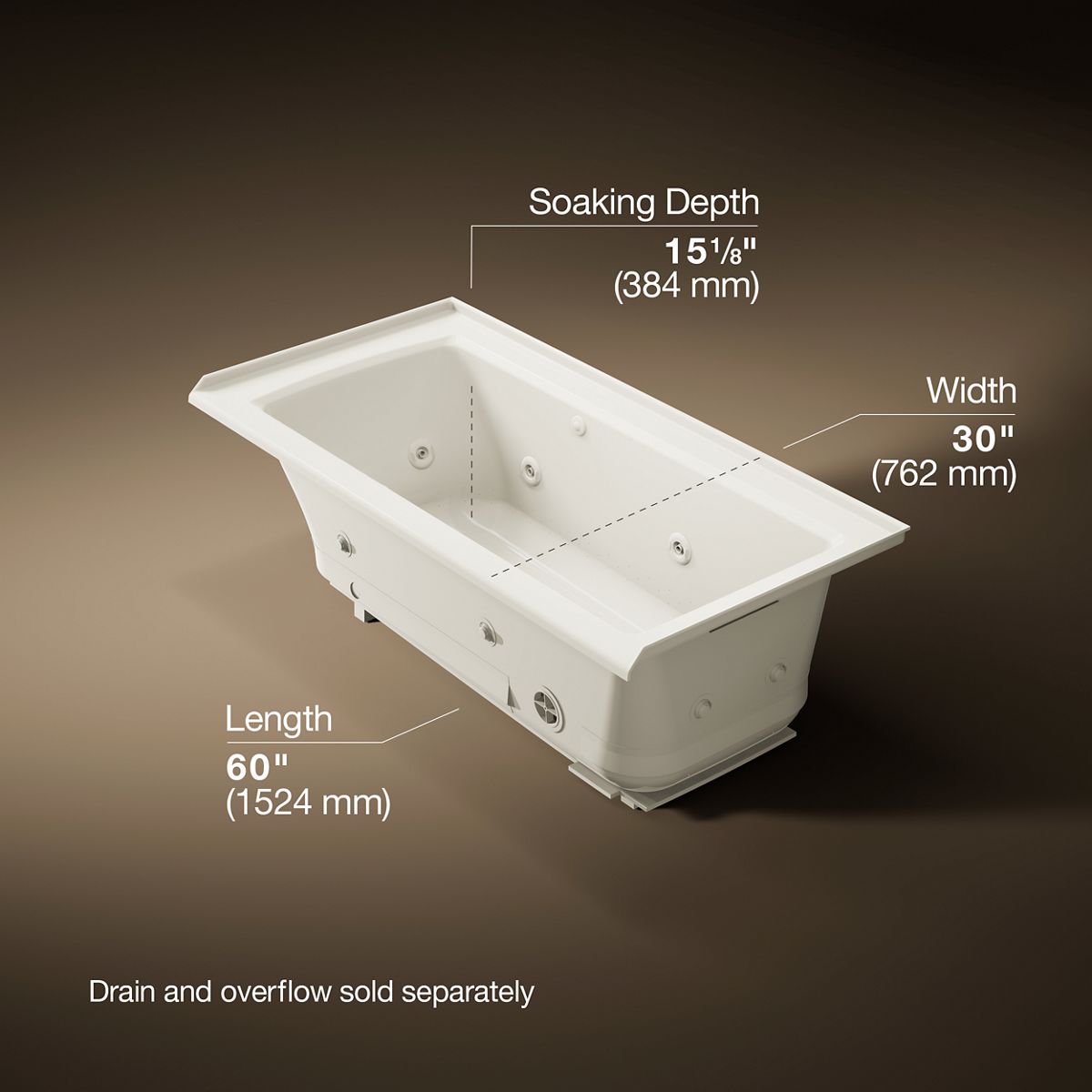 Archer® 60" x 30" alcove Heated BubbleMassage™ air bath and whirlpool, right drain