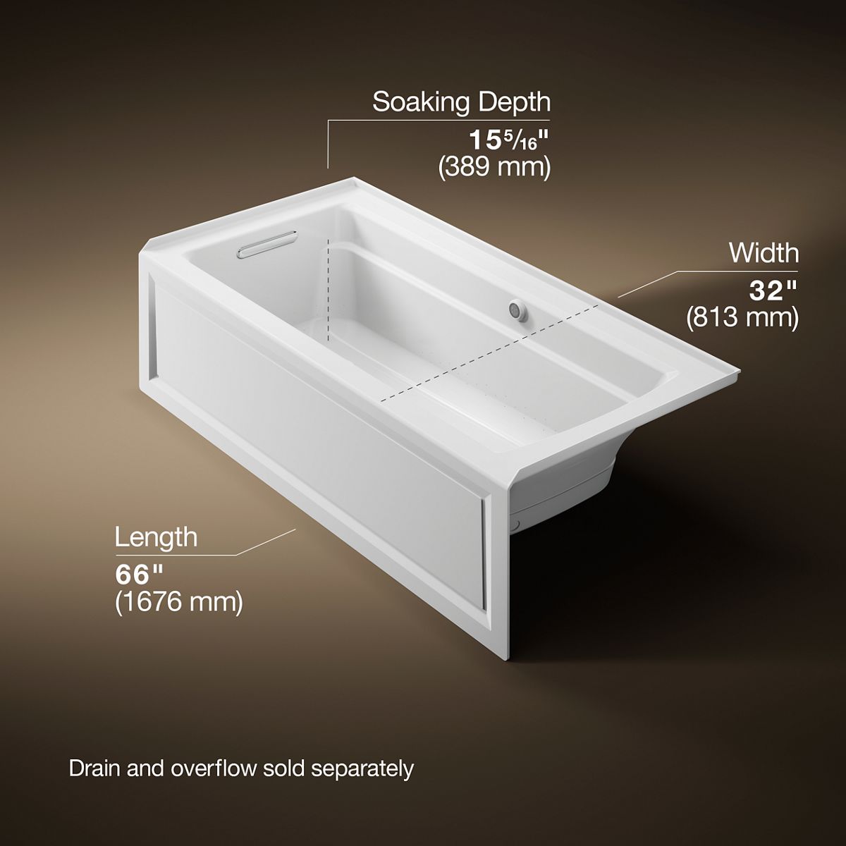 Archer® 66" x 32" alcove Heated BubbleMassage™ air bath with Bask® heated surface, left drain