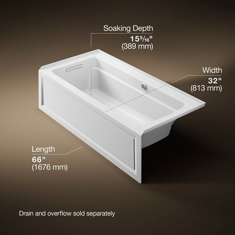 Archer® 66" x 32" alcove Heated BubbleMassage™ air bath with Bask® heated surface, left drain