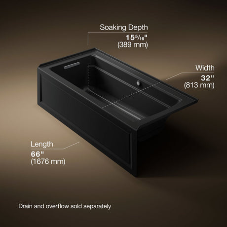 Archer® 66" x 32" alcove Heated BubbleMassage™ air bath with Bask® heated surface, left drain
